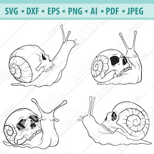 Slakken SVG File, Slugs SVG, Death Snail Svg, Gothic Slugs SVG, Halloween clipart, Griezelige slak met schedelschelp Svg, Vector, Dxf, Jpg, Eps