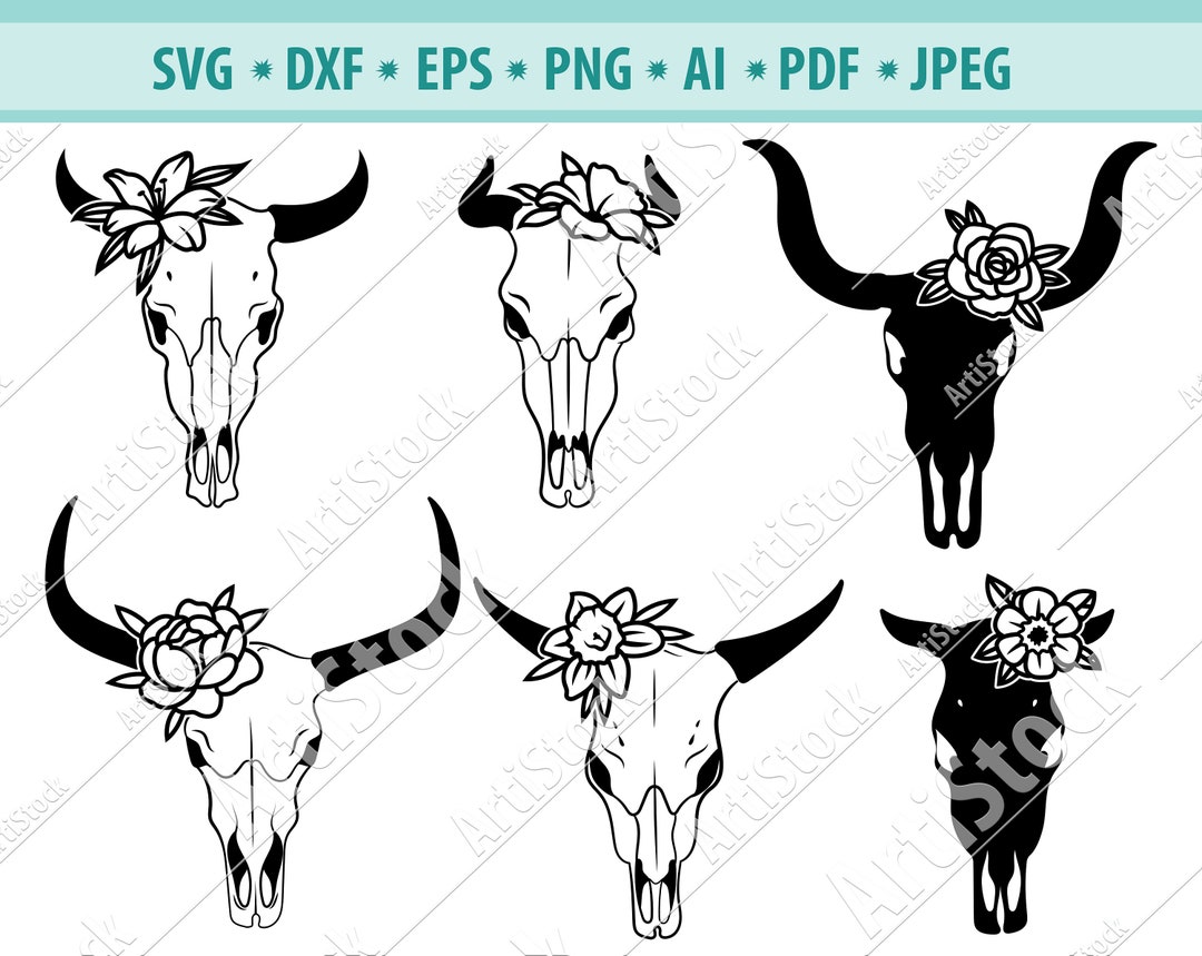 Animals Skull With Flowers SVG File Cow Skull Svg Skull - Etsy