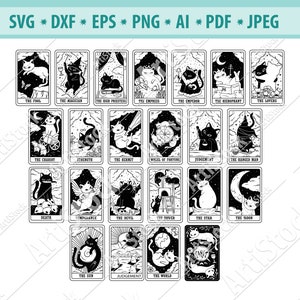 Carte de Tarot Cat Svg, Jeu de Tarot Cavalier SVG, Tarot Céleste Svg, Chat Sorcier Svg, Sorcellerie Svg, Arcanes Majeurs Svg, Vecteur, Eps, Dxf, Png, Pdf