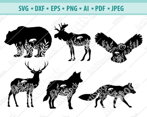 Download Nature Animals Svg Animals With Flower Svg Silhouette Wild Etsy