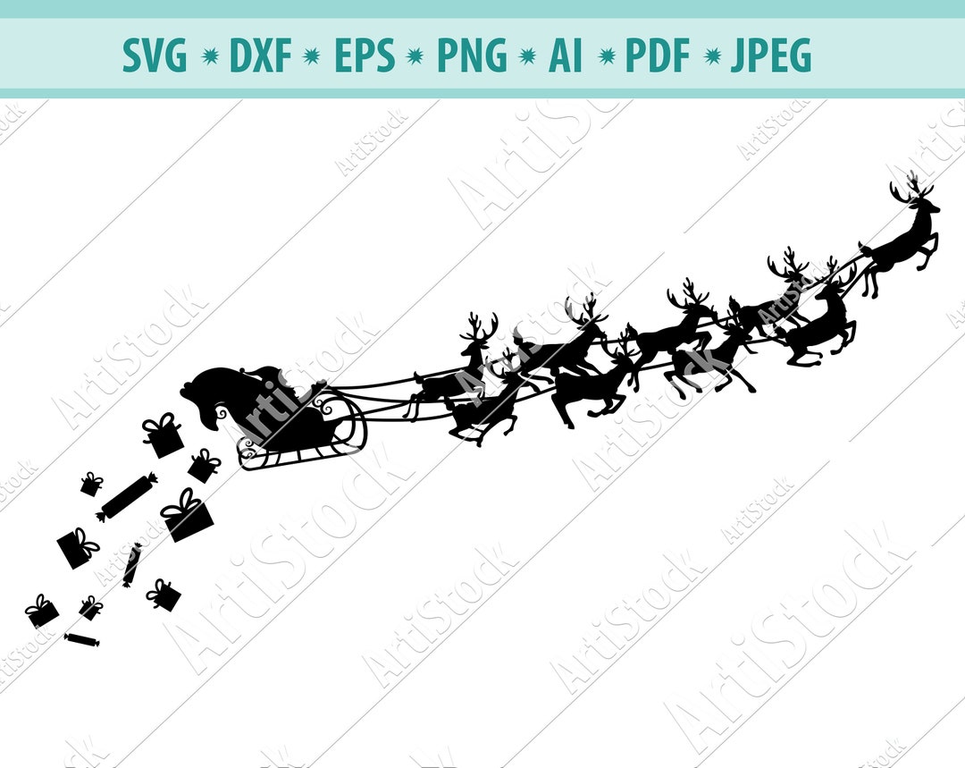 Christmas SVG, Santa Sleigh SVG, Christmas Reindeer Svg File, Rudolph ...