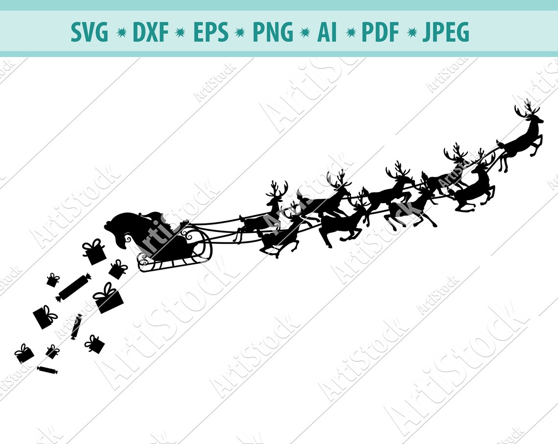 Christmas SVG, Santa Sleigh SVG, Christmas Reindeer Svg File, Rudolph ...