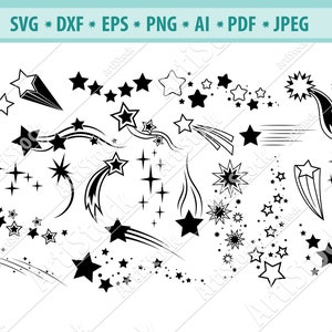 Shooting stars, Stars, Falling stars, Silhouette,SVG,Graphics,Illustration,Vector,Logo,Digital,Clipart,Circuit,Cut,Cutting,Meteor,Comet,EPS