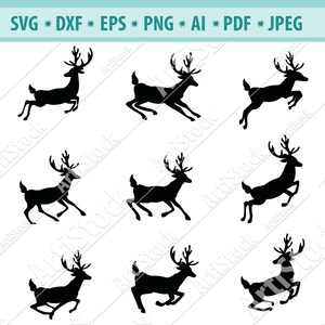 Rendieren svg, kerst Rendier svg-bestand, lopende herten svg-bestand, herten bestanden knippen, hert silhouet, gesneden bestanden cricut herten, herten clipart, dxf