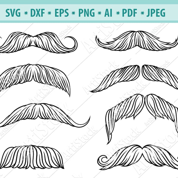 Bigote SVG, Bigotes Svg, Archivo de corte Moustache, Imágenes prediseñadas de caballero, Archivos svg Moustach, Vinilo svg bigote, Silueta de bigote Svg, Dxf