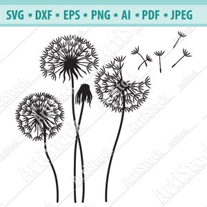 Löwenzahn Blume Svg, Natur Wunsch Svg, Garten Pflanze Svg, wachsen Stamm SVG, fliegende Samen Svg, digitale Clipart, Svg Cricut Datei, EPS, PNG, Vektor