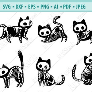 Black Cat Svg, Skeleton cat Svg, Halloween Cat Svg, Funny kitten Svg, Svg Cut Files, Black Cat Clipart, File for Cricut, Dxf, Silhouette