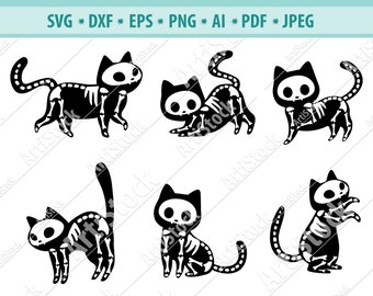 Black Cat Svg, Skeleton cat Svg, Halloween Cat Svg, Funny kitten Svg, Svg Cut Files, Black Cat Clipart, File for Cricut, Dxf, Silhouette