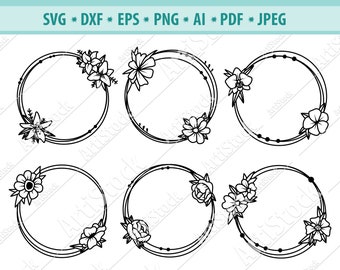 Flower Frame SVG, Wreath SVG file, Flower Wreath svg, Offset circle Svg, Flower Monogram frame, Wreath cut file, floral Wreath svg, vector