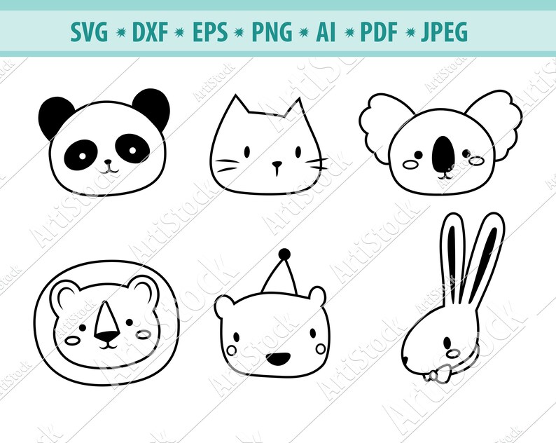 Animals Face Svg File Heads Animals Svg Faces Cute Animal - Etsy