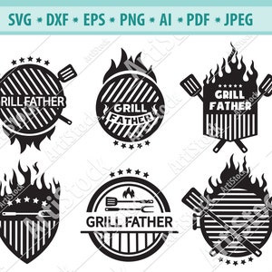 バーベキュー SVG バンドル、グリル マスター SVG、グリル モノグラム SVG、バーベキュー パーティー SVG、グリル SVG、父の日 SVG、ステーキ グリル SVG、ファイヤー グリル SVG、シルエット