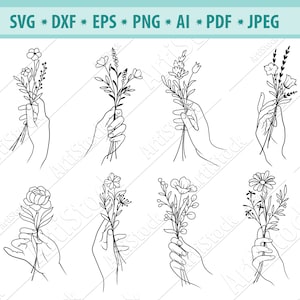 Hand Holding Kwiaty Svg, Kwiatowa kobieta svg, Holding bukiet Svg, Kwiatowa ręka Svg, Flower Svg, Bukiet ślubny Svg, Svg wyciąć plik, Eps, Dxf
