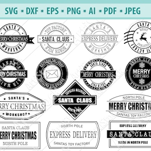 Noordpool Svg, Santa Claus Seal, Kerstpost Svg, Postzegels Svg, Santa Mail Svg, Express Svg, Post Svg, Silhouet, Ansichtkaart Clipart, Eps