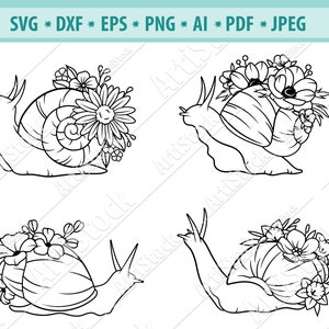 Slakken SVG Bestand, Slakken SVG, Bloemslak svg, Tuininsecten Svg, Slakken clipart, Bloemenslakken Svg, Cricut bestand, Bloem Svg, Dxf, Jpg, Eps