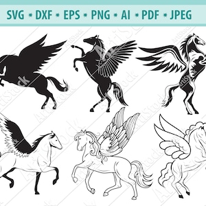 Pegasus Svg Bundle, Horse Svg, Fantasy horse Png, Horse with wings Svg, Mythological animal Svg, Stallion Svg, Pliki dla Cricut, Dxf, Eps