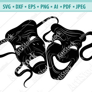 Commedia Tragedia svg/clipart/Commedia svg/tragedia silhouette / maschera teatrale cricut file tagliati / maschera clip art / download digitale / disegni / svg