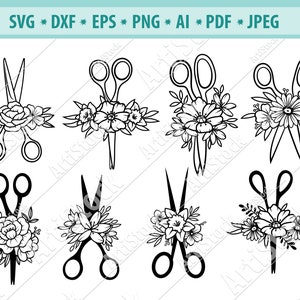 Tesoura de cabeleireiro floral Svg, Cabeleireiro svg, Esteticista svg, Tesoura Svg, Tesoura com flor, Cricut, Silhouette Cameo DXF, PNG, EPS