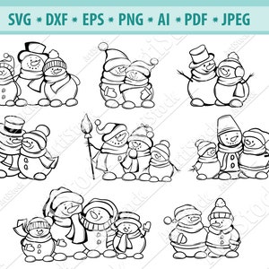 Snowman famille SVG Cut Files For Cricut, Christmas svg, Hand drawn Snowman bundle, vector Christmas clipart .eps .dxf .png, Let it Snow svg