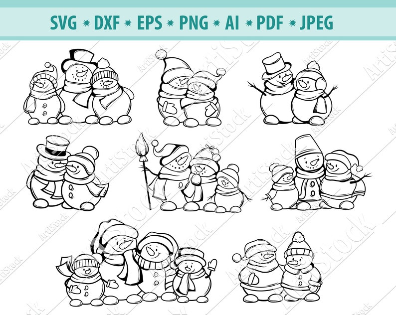 Snowman family SVG Cut Files For Cricut Christmas svg Hand | Etsy
