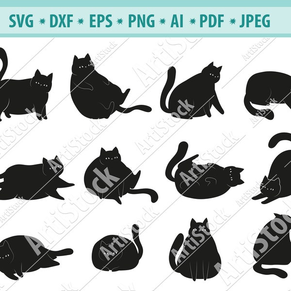 Funny cat Svg, Fat cat Svg, Lazy kitten Svg, Cat lovers Svg, Playful Cat Svg, Black Cat SVG, Kitten Svg, Cat cut file, Pet clipart, Png, Eps