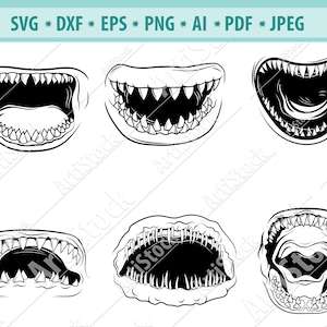 Shark svg, Shark Teeth Svg, Shark Mouth Svg, Face Mask Svg, Scary Shark Teeth Eps, Png, Digital Download, Shark Jaw clipart, Silhouette cameo