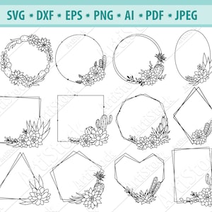 Cactus Frames SVG, Cactus SVG archivo, Cactus Monogram svg, Cactus Border Svg, Suculent Svg, Cactus cut file, Wreath svg, Vector Eps, Dxf, Png