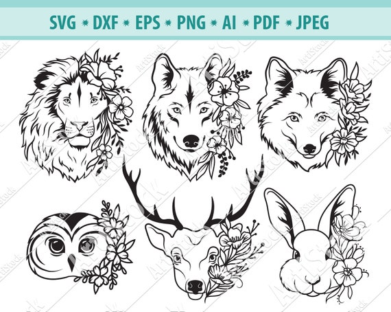 Download Animals Face Svg File Animals With Flower Wreath Svg Cute Etsy