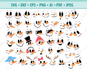 Snowman Face SVG Bundle, Snowman SVG, Christmas SVG, Christmas Clipart Svg, Winter Svg Pack, Snow Svg, Digital Cut File for Cricut, Dxf Png