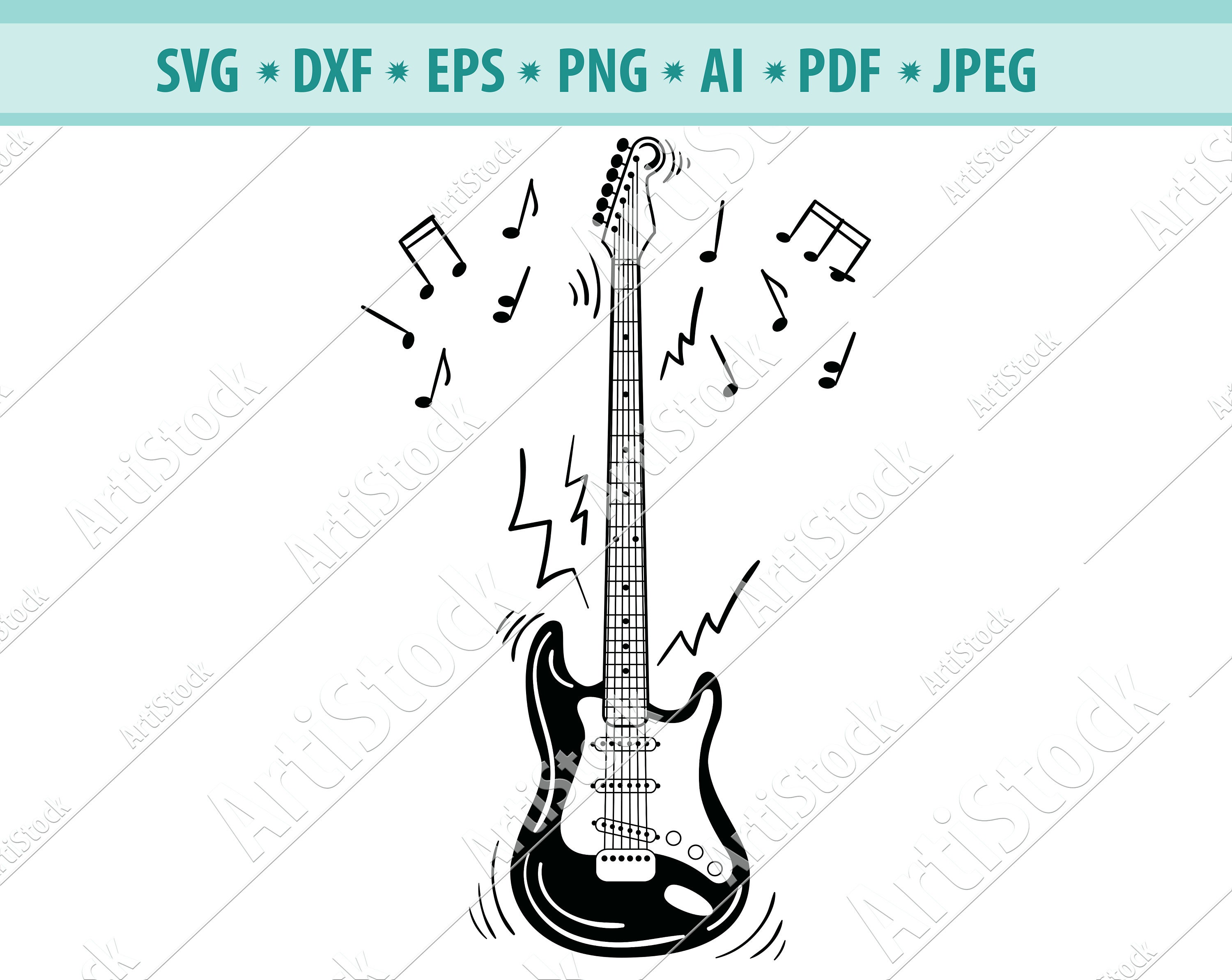 Download Electric guitar SVG/ Guitar notes DXF/ Guitar Clipart/ Svg ...