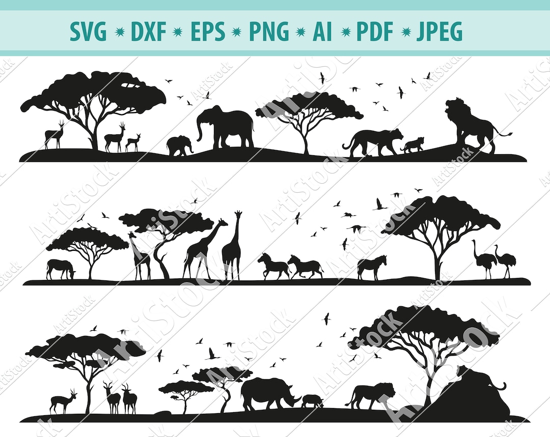 Safari Animal SVG, Elephant Svg, Giraffe Svg, Safari Clipart, Birds
