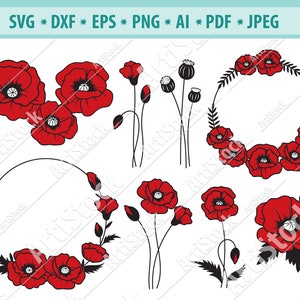 Fleur de pavot SVG, Bouquet de fleurs svg, Fichiers de coupe de pavot, Plantes des champs Svg, Couronne de pavot Svg, Fleur sauvage Svg, Svg botanique, Cricut, Eps, Dxf