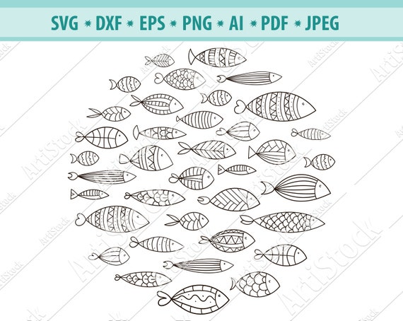 Download Fish Svg Dxf Png School Of Fish Svg Fish Pattern Svg Fishes Etsy