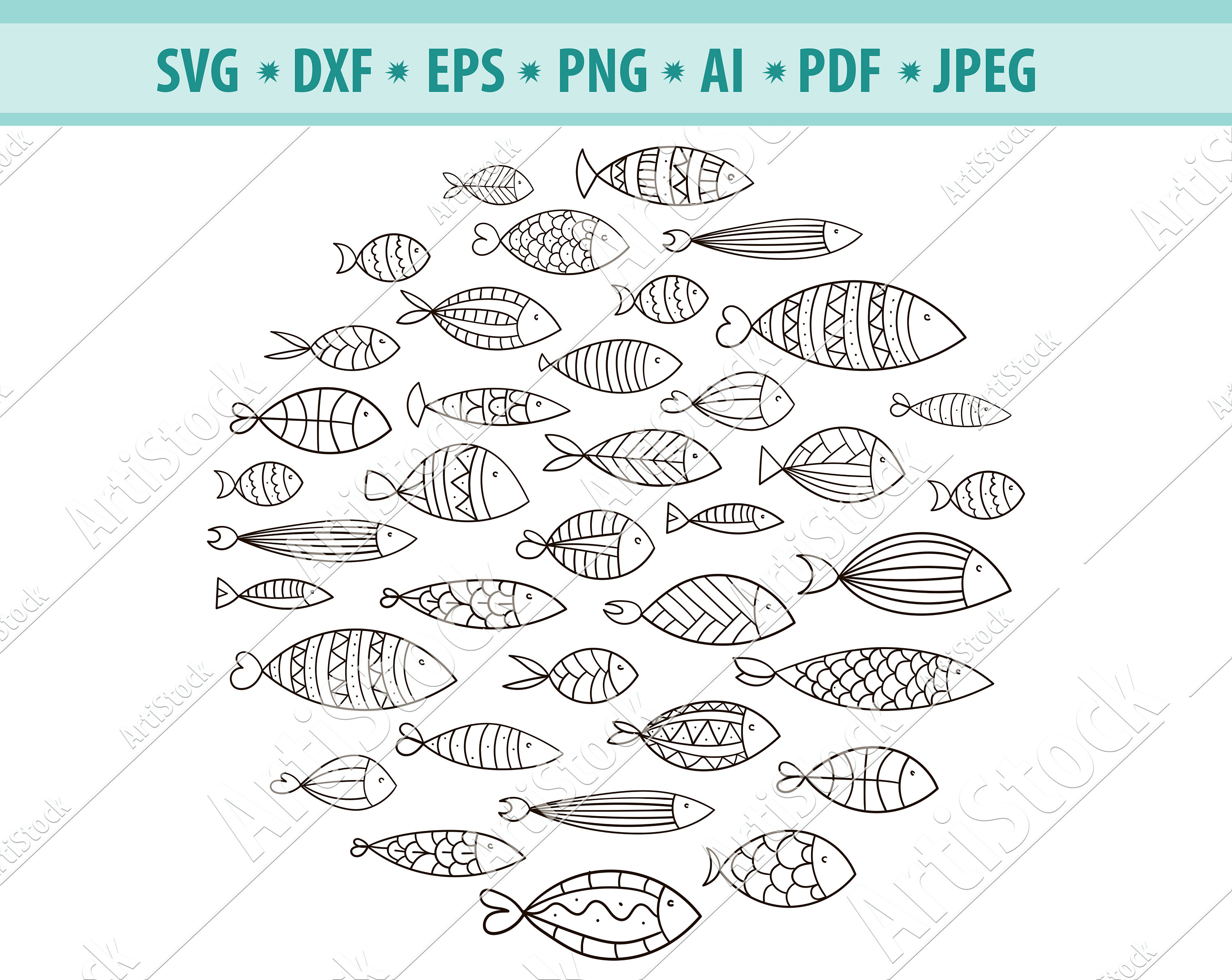 Download Fish Svg Dxf Png School Of Fish Svg Fish Pattern Svg Fishes Etsy