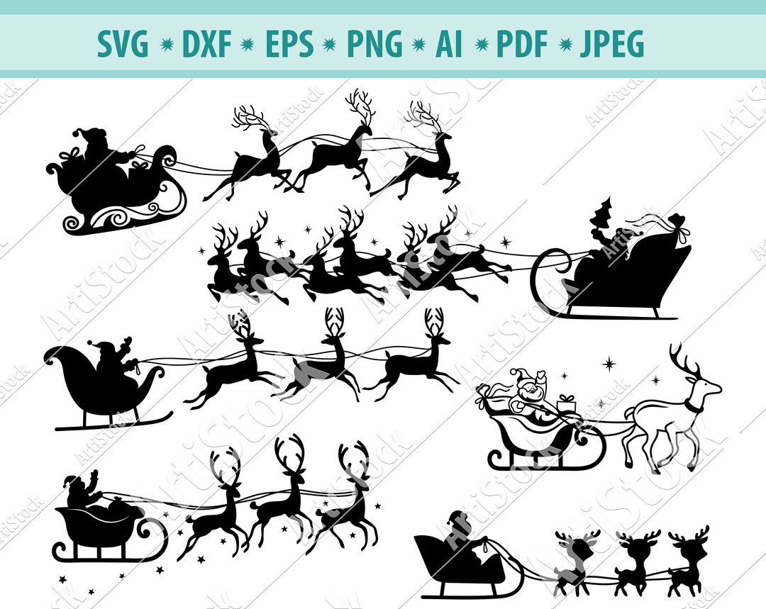 Christmas SVG, Santa Sleigh SVG, Christmas Reindeer Svg File, Rudolph ...