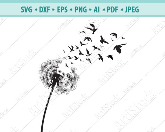 Dandelion With Birds Svg Digital Cut File Dandelion Flower Etsy