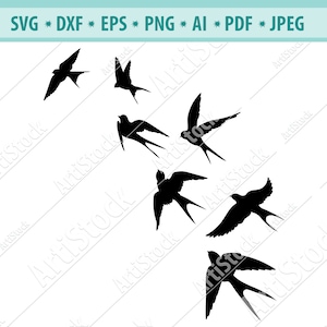 Flock of Birds SVG Vector, Swallows Silhouette svg, flying birds for cricut, Birds Cut files, Flock of birds clipart, Dfx-Eps-Ai-Png-Cricut