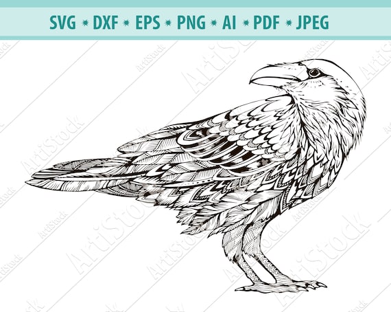 Download Raven Svg Crow Zentangle Svg Raven Clipart Raven Files For Etsy