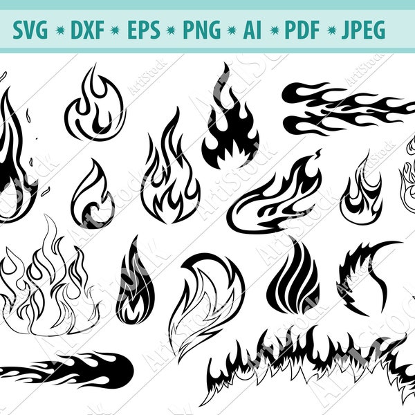 Fire SVG, Flames SVG, Fire Cricut, Fire Dxf, Flames Cutting File for cricut, Fire Silhouette, Stylized fire Png, Flame Png, Fire Flame File