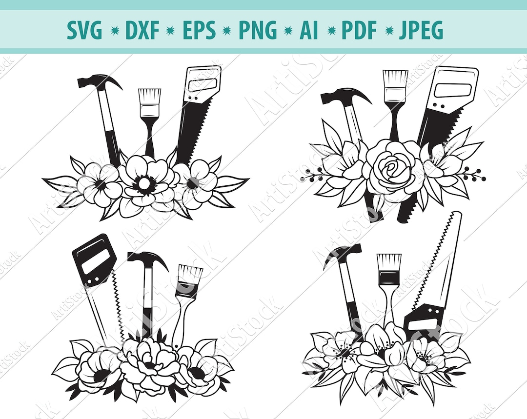 Carpentry Tools SVG, Flower Carpentry Tools SVG, Worker Tools SVG