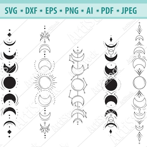 Boho MaanFasen Svg, Magische maan Svg, Geometrische planeet Svg, Astrologie svg, Cycli maan Svg, Maanfasen Clipart, Svg snijbestand, Eps