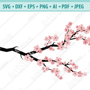 Baum Zweig mit Blumen, Kirschblüten SVG, Sakura Cricut, rosa Blumen, Japan Svg, Frühling Kirschblüte und Zweig SVG geschnitten Datei, Clipart