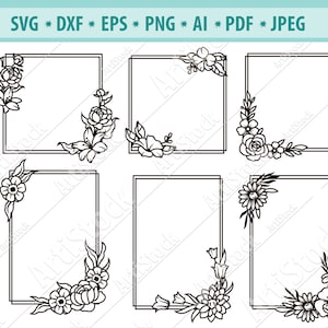 Blume Rahmen SVG, Floral quadratischen Rahmen Svg, Rahmen geschnitten Datei, Rechteck Blumenrahmen, Hochzeit Rahmen, Monogramm Rahmen Svg, Kranz Svg, Vektor