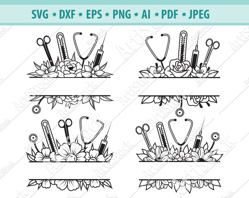 Nursing Name Svg Nursing Svg Flower Nurse Monogram Svg Etsy