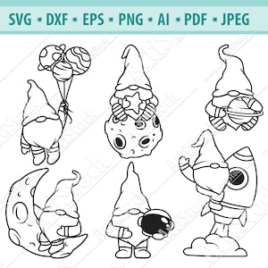 Gnome astronaut Svg, Gnome Svg, Gnome spacemen Svg, Crescent moon Svg, Cute Astronaut Svg, Space Svg, Cut file, Silhouette, Eps, Png, Jpg