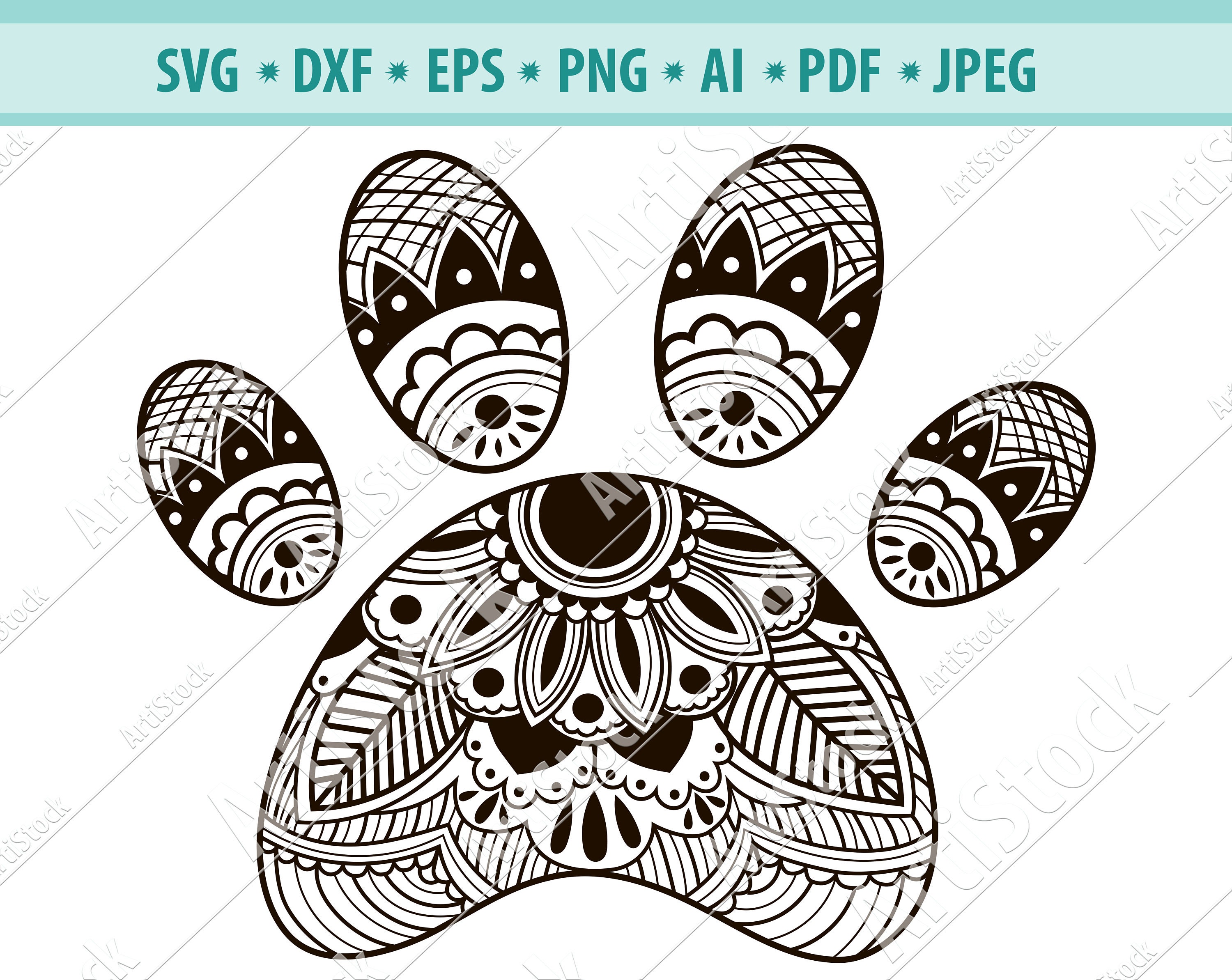 Zentangle Paw Print SVG Dxf Fcm Eps Ai Png Cut | Etsy