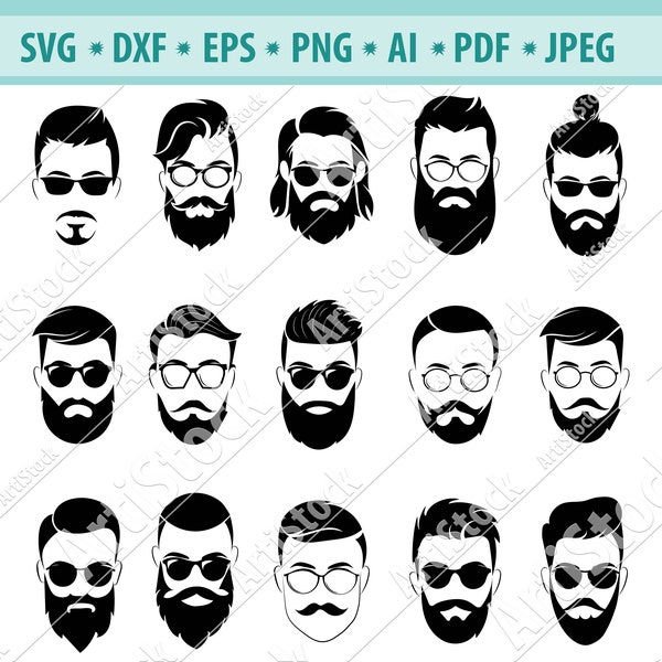 Beard Man SVG, Beards svg, Beard svg, Beard clipart, Beard Man face svg Hairstyle men clipart Beard man bundle Cut files Hipster SVG PNG Eps