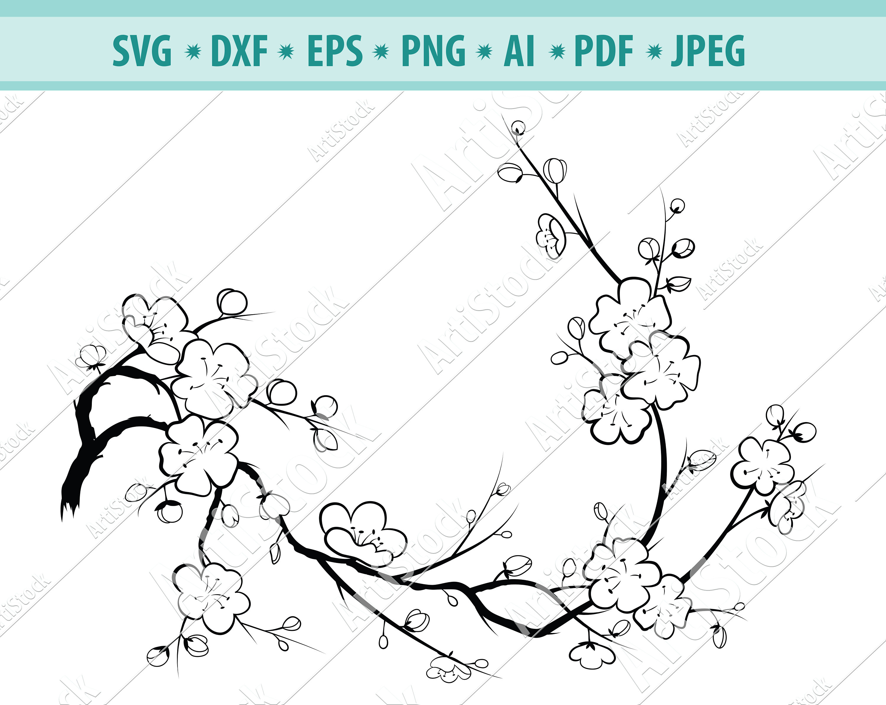 Tree Branch With Flowers Cherry Blossoms SVG Sakura Cricut - Etsy