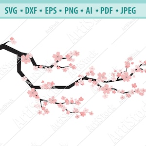 Baum Zweig mit Blumen, Kirschblüten SVG, Sakura Cricut, rosa Blumen, Japan Svg, Frühling Kirschblüte und Zweig SVG geschnitten Datei, Clipart