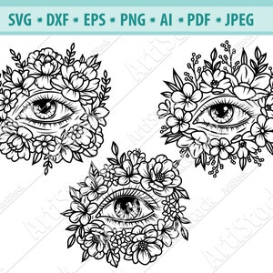 Flower Eye Svg, Floral Eyeball Svg, Floral woman eye Svg, Gothic Eye Svg, Optometry SVG, Eye with flower svg, Witchy Svg, Eps, Dxf, Vector