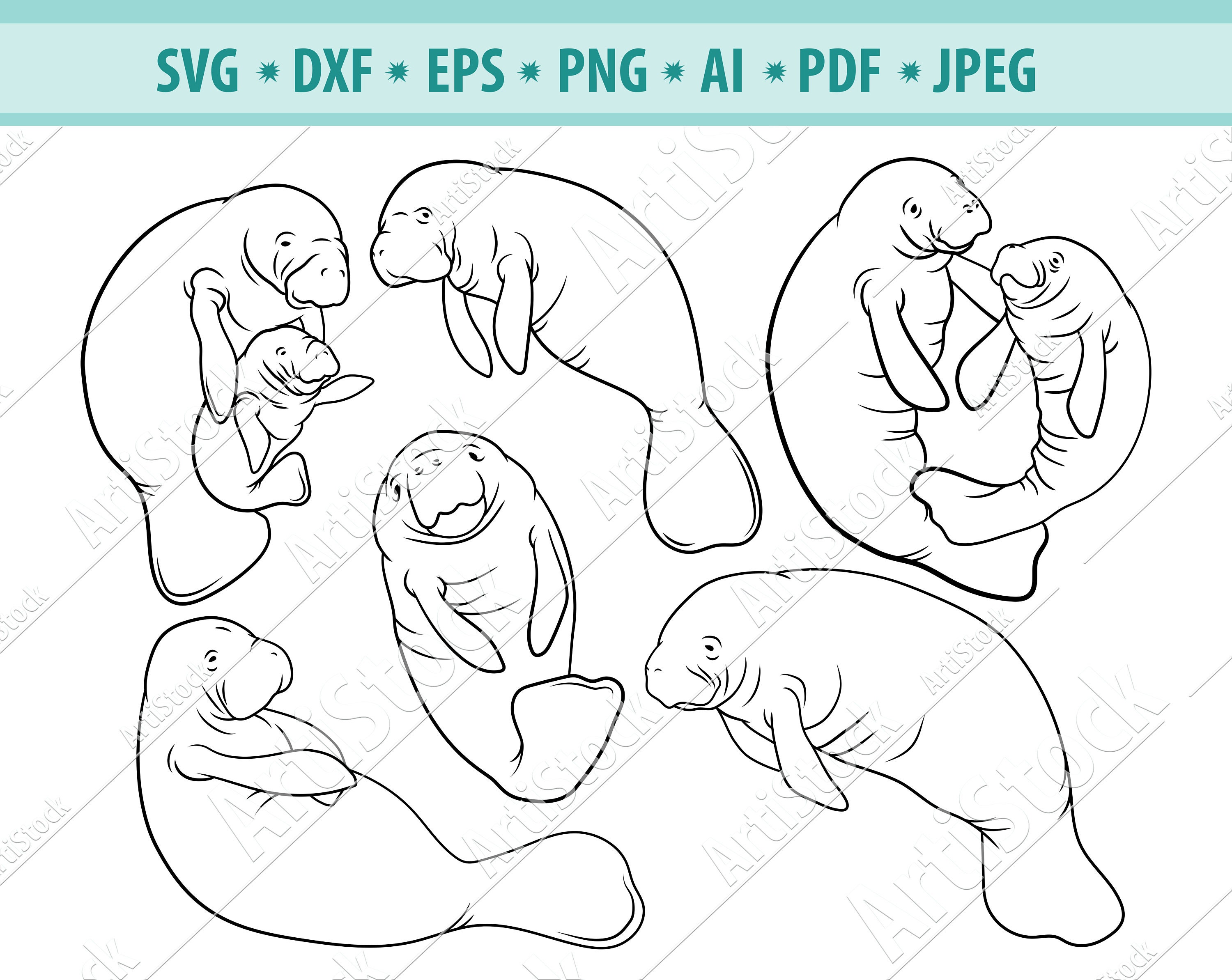 Manatee Svg Bundle Family Manatee Svg Ocean Creatures Svg Etsy